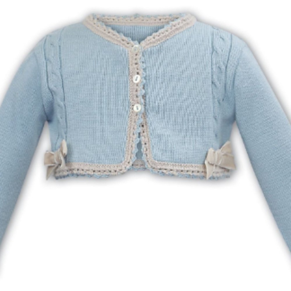 Sarah Louise Pale Blue Cropped Cardigan Bolero Sweater, 9-12 Months